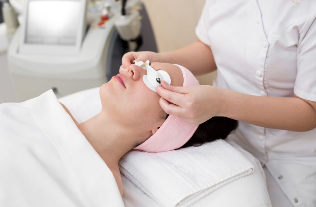 A patient having an IPL treatment for to help treat their dry eye symptoms.